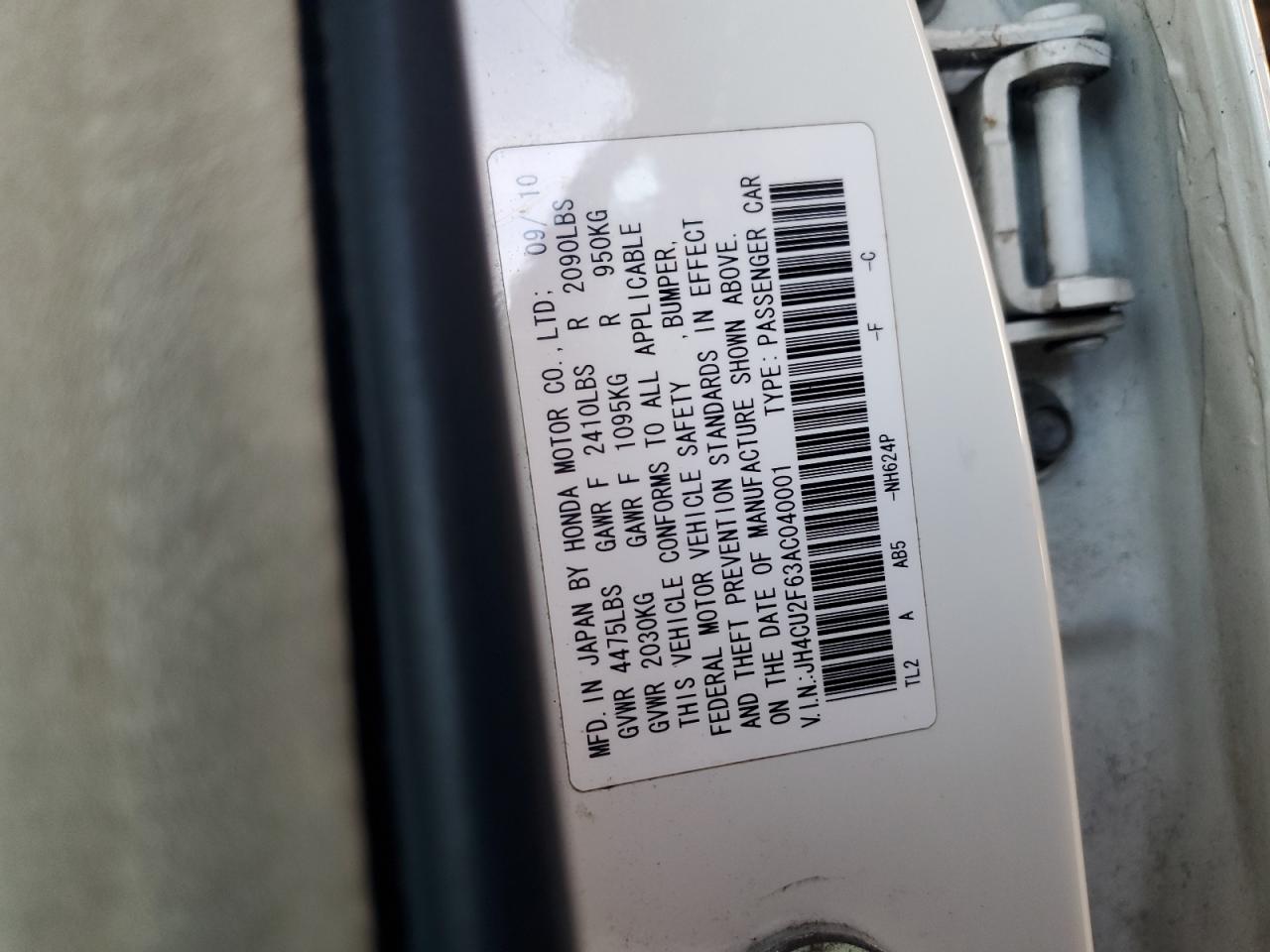 2010 Acura Tsx VIN: JH4CU2F63AC040001 Lot: 92307295