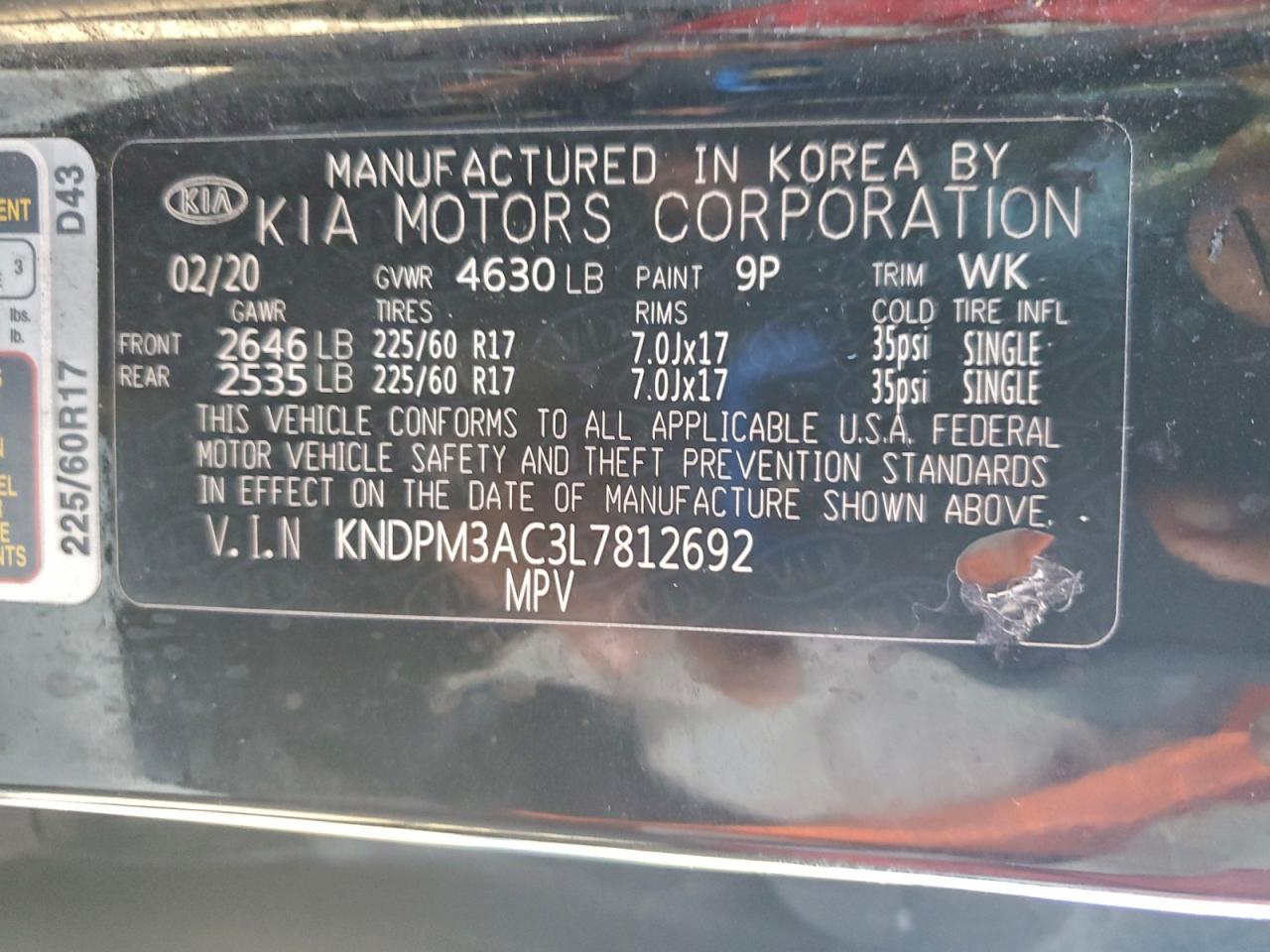 2020 Kia Sportage Lx VIN: KNDPM3AC3L7812692 Lot: 94066745