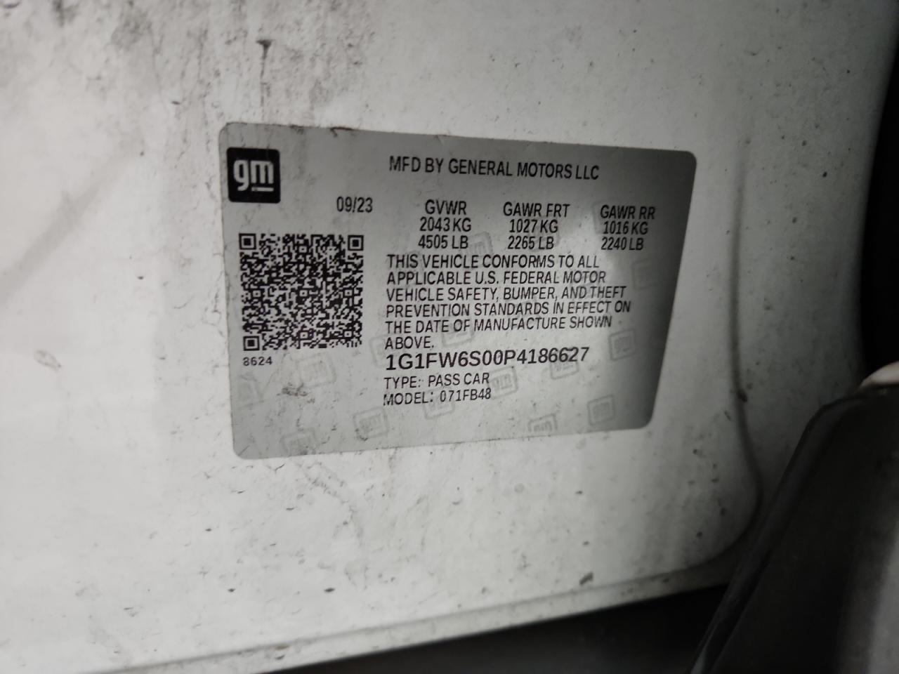 2023 Chevrolet Bolt Ev 1Lt VIN: 1G1FW6S00P4186627 Lot: 92737005