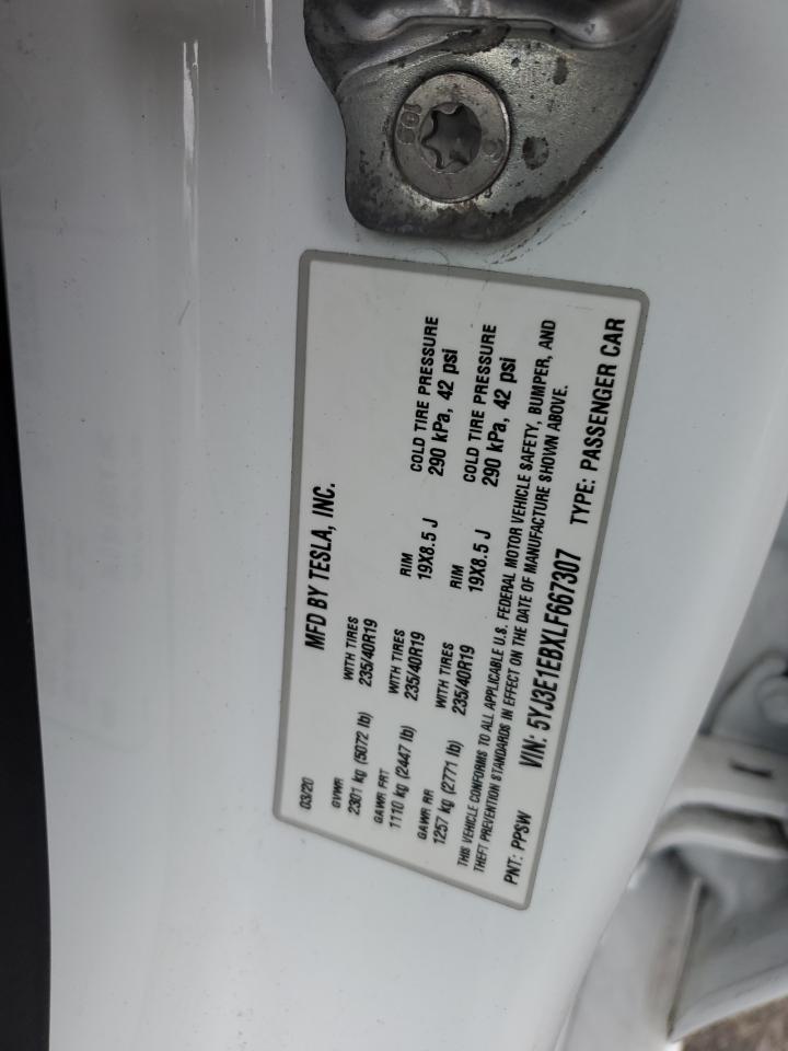 2020 Tesla Model 3 VIN: 5YJ3E1EBXLF667307 Lot: 90289005