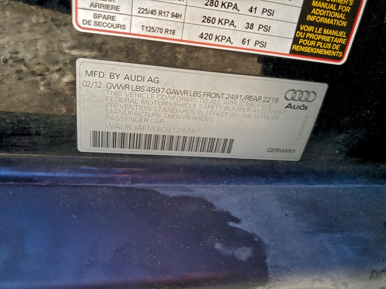 2012 Audi A3 Premium Plus VIN: WAUKJAFM3CA124457 Lot: 93956515