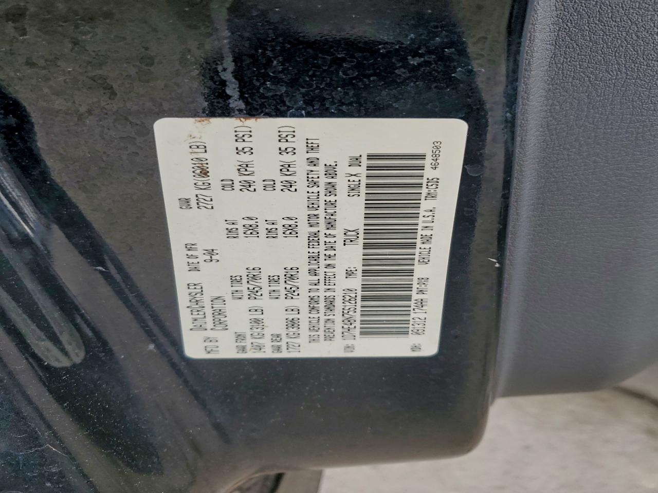 2005 Dodge Dakota Quad Slt VIN: 1D7HE48N75S126210 Lot: 93701105