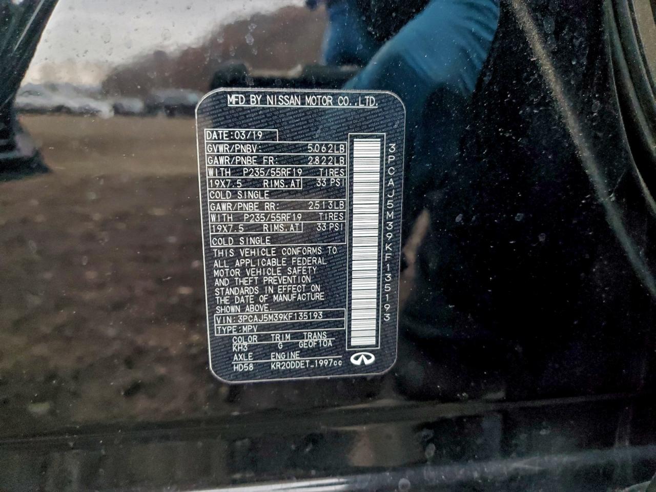 2019 Infiniti Qx50 Essential VIN: 3PCAJ5M39KF135193 Lot: 93875645