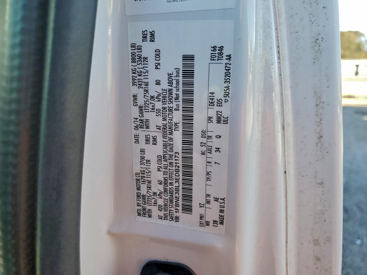 2014 Ford Econoline E350 Super Duty Wagon VIN: 1FBNE3BL3EDB21173 Lot: 91741555