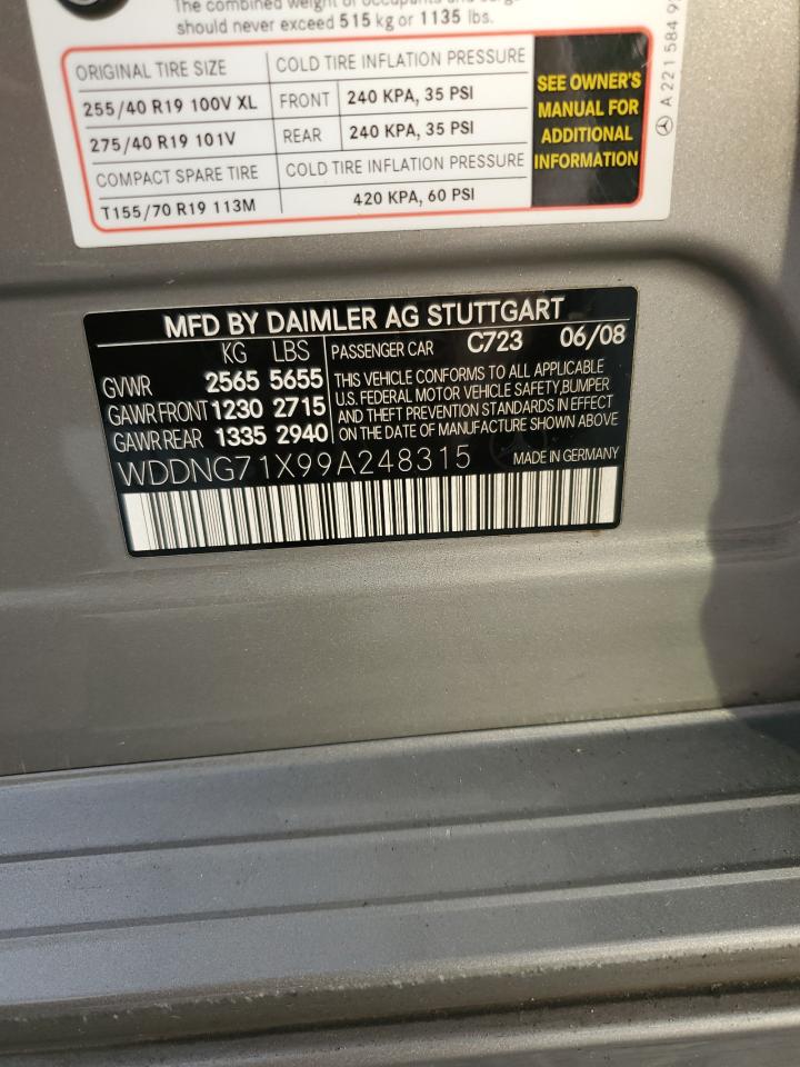 2009 Mercedes-Benz S 550 VIN: WDDNG71X99A248315 Lot: 93266405