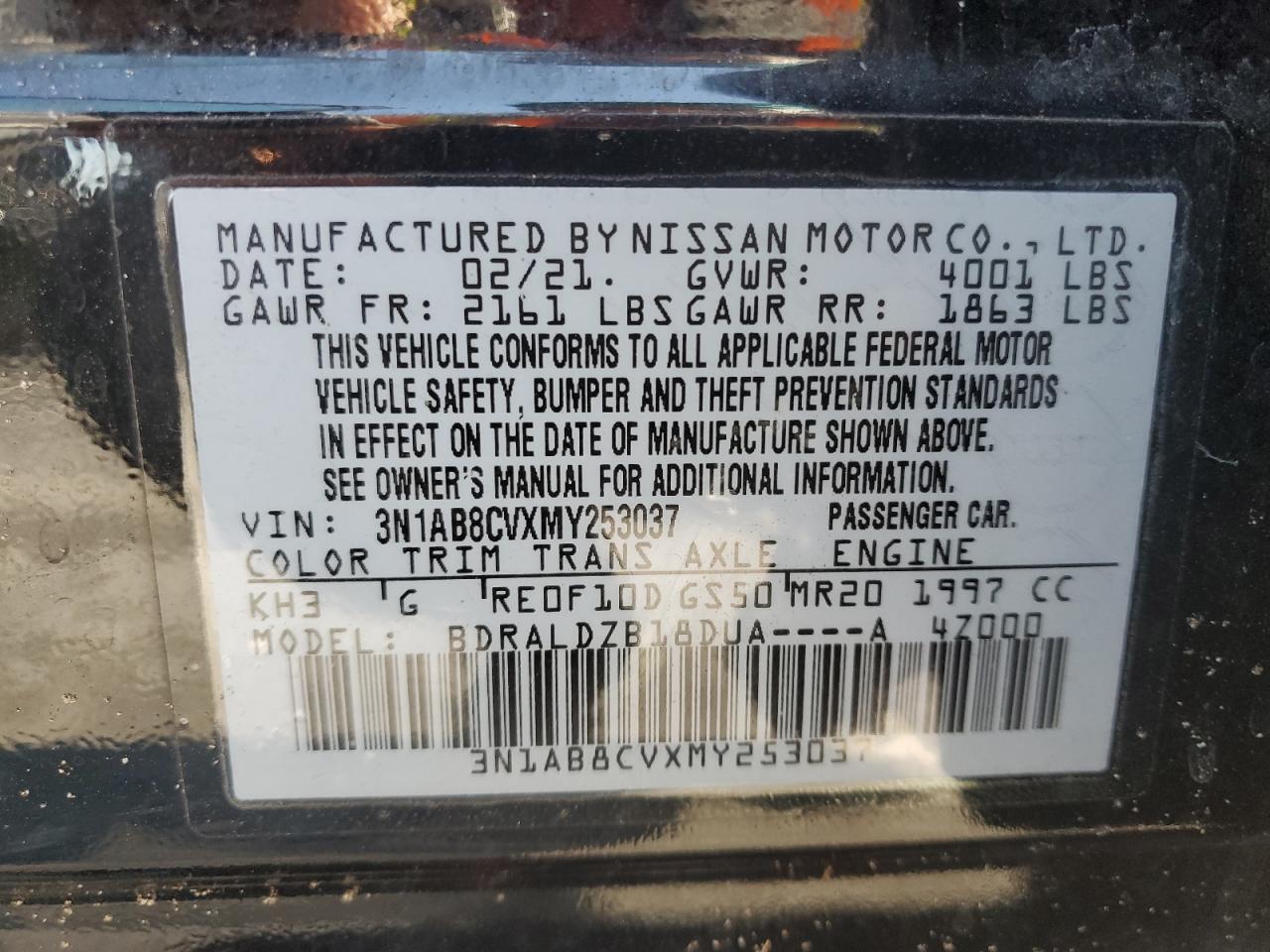 2021 Nissan Sentra Sv VIN: 3N1AB8CVXMY253037 Lot: 93452265