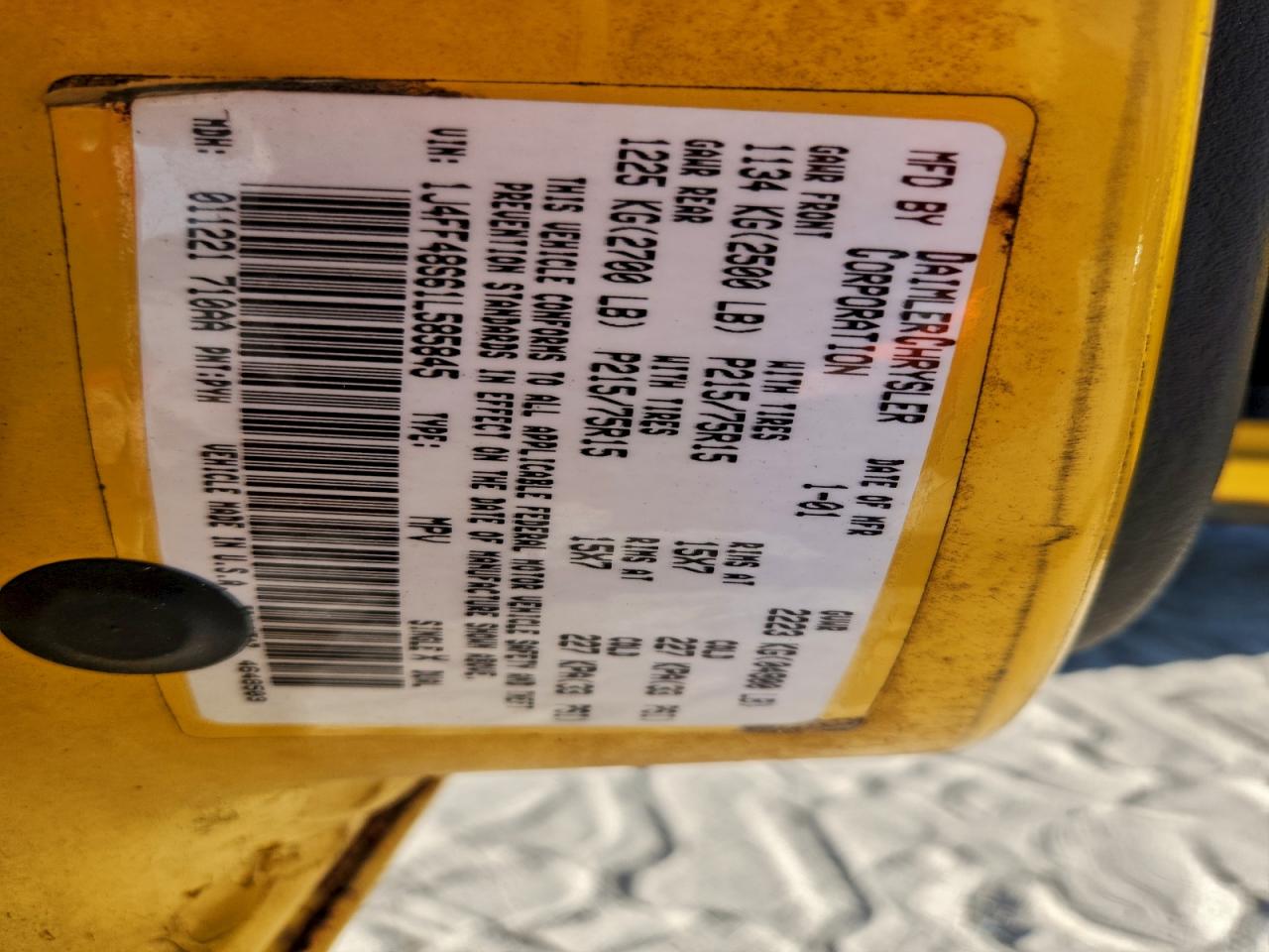 2001 Jeep Cherokee Sport VIN: 1J4FF48S61L585845 Lot: 94385795