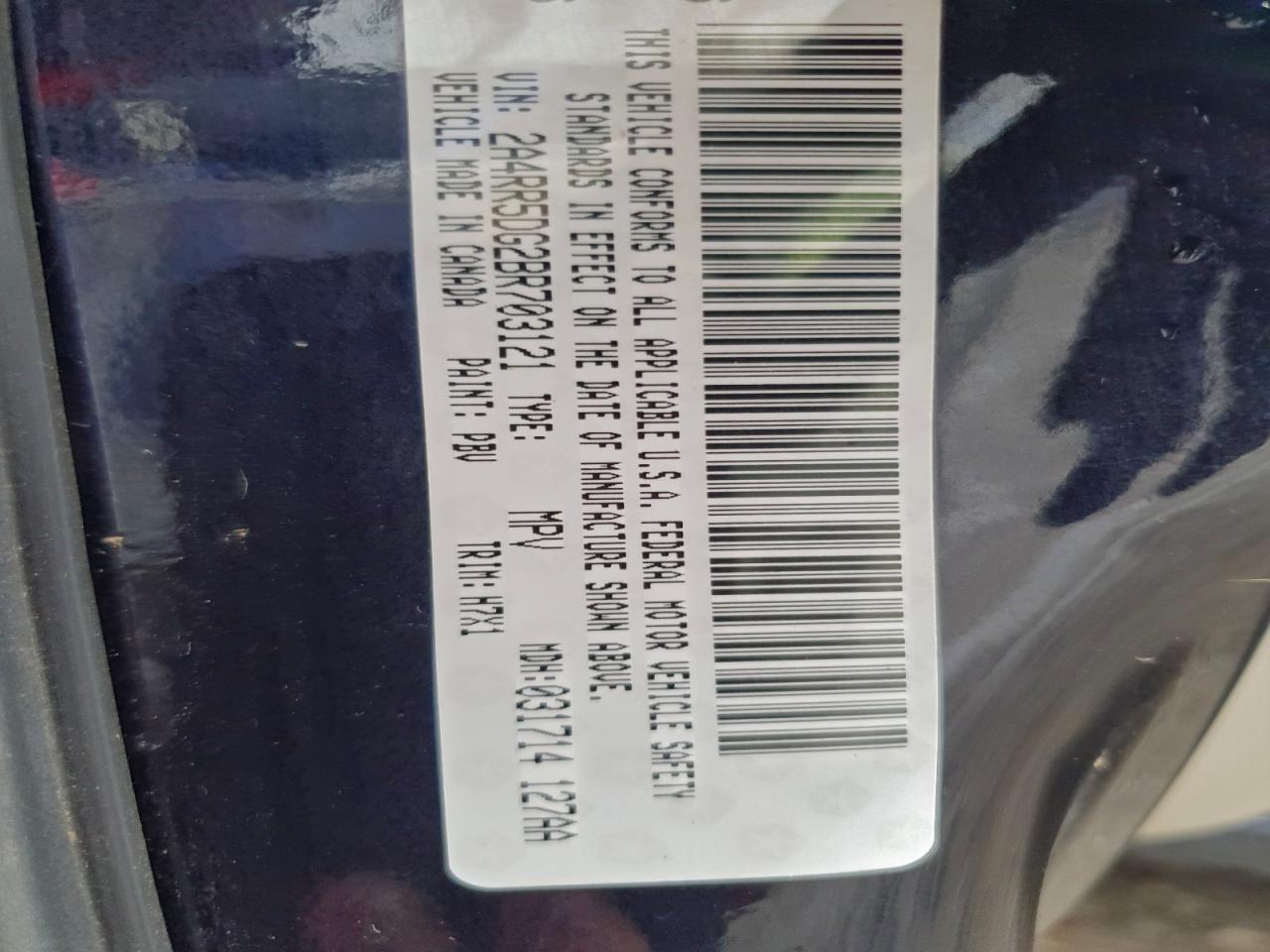 2011 Chrysler Town & Country Touring VIN: 2A4RR5DG2BR703121 Lot: 93837235