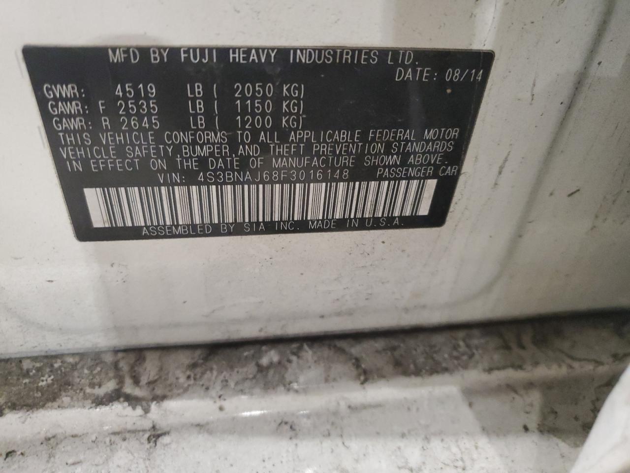 2015 Subaru Legacy 2.5I Limited VIN: 4S3BNAJ68F3016148 Lot: 91189985