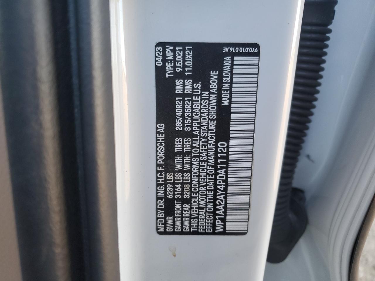 2023 Porsche Cayenne Base VIN: WP1AA2AY4PDA11120 Lot: 90675015