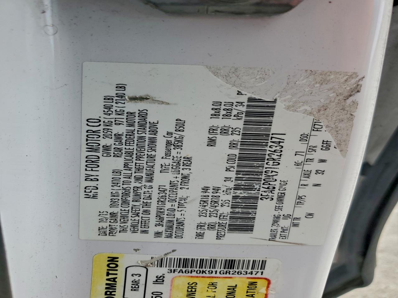 2016 Ford Fusion Titanium VIN: 3FA6P0K91GR263471 Lot: 93699135