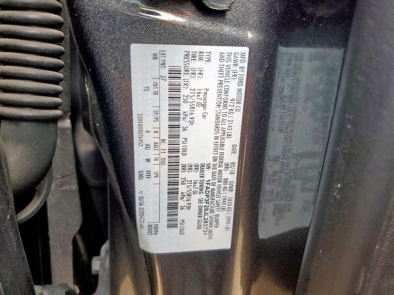 2018 Ford Focus Se VIN: 1FADP3F28JL283731 Lot: 93503465