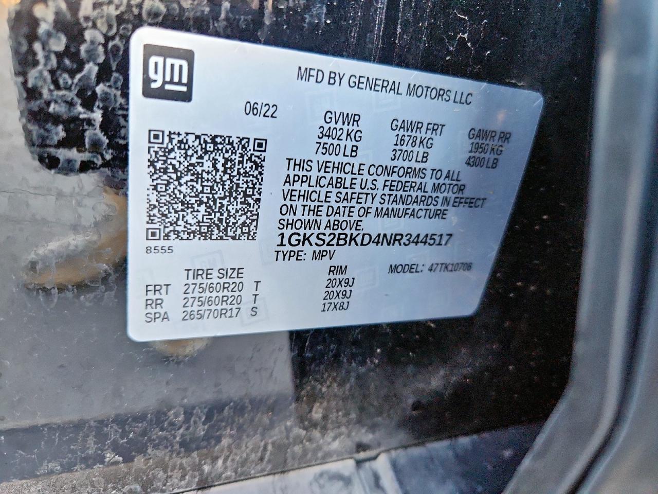 2022 GMC Yukon Slt VIN: 1GKS2BKD4NR344517 Lot: 91673755