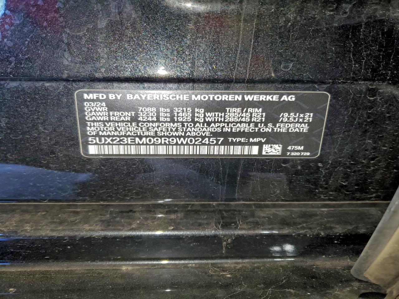 2024 BMW X7 xDrive40I VIN: 5UX23EM09R9W02457 Lot: 93606455