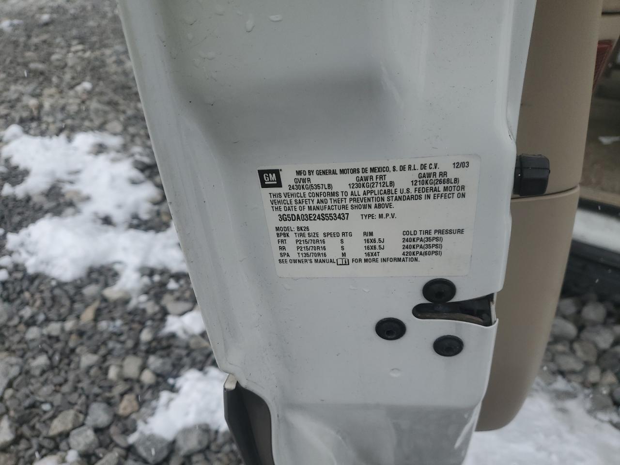 2004 Buick Rendezvous Cx VIN: 3G5DA03E24S553437 Lot: 91969215