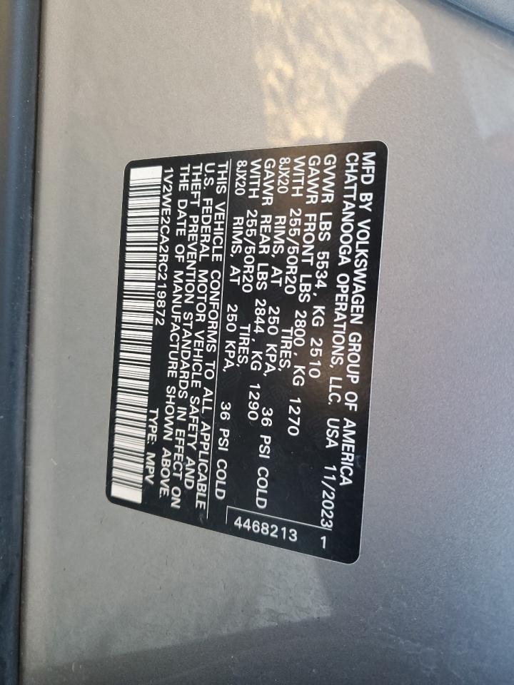 2024 Volkswagen Atlas Cross Sport Se VIN: 1V2WE2CA2RC219872 Lot: 92331715