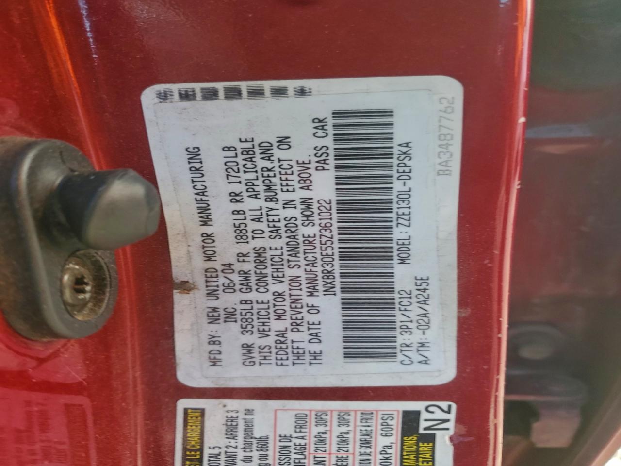 2005 Toyota Corolla Ce VIN: 1NXBR30E55Z361022 Lot: 93740105