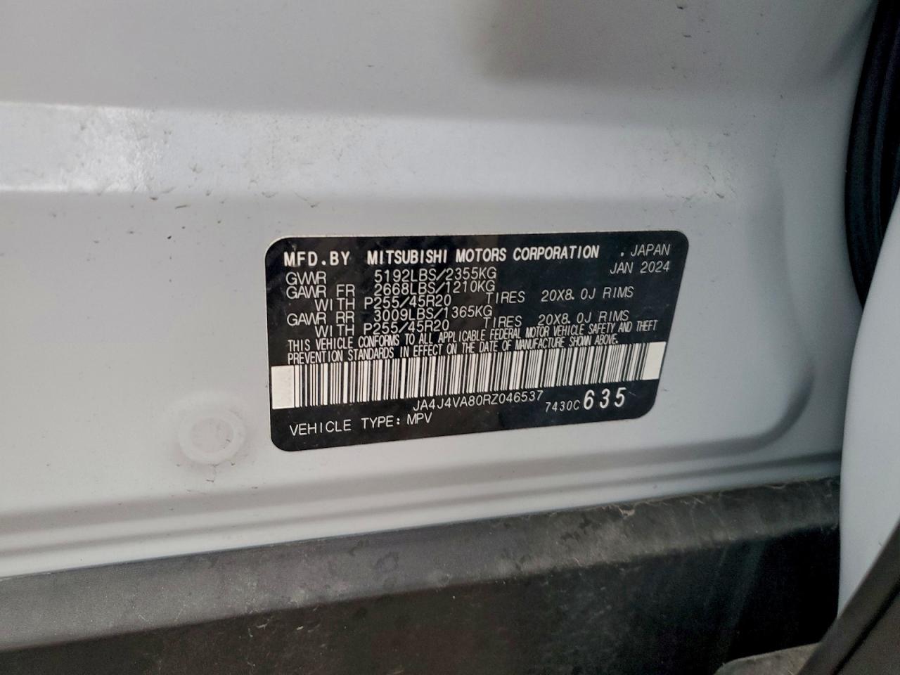 2024 Mitsubishi Outlander Se VIN: JA4J4VA80RZ046537 Lot: 94035595