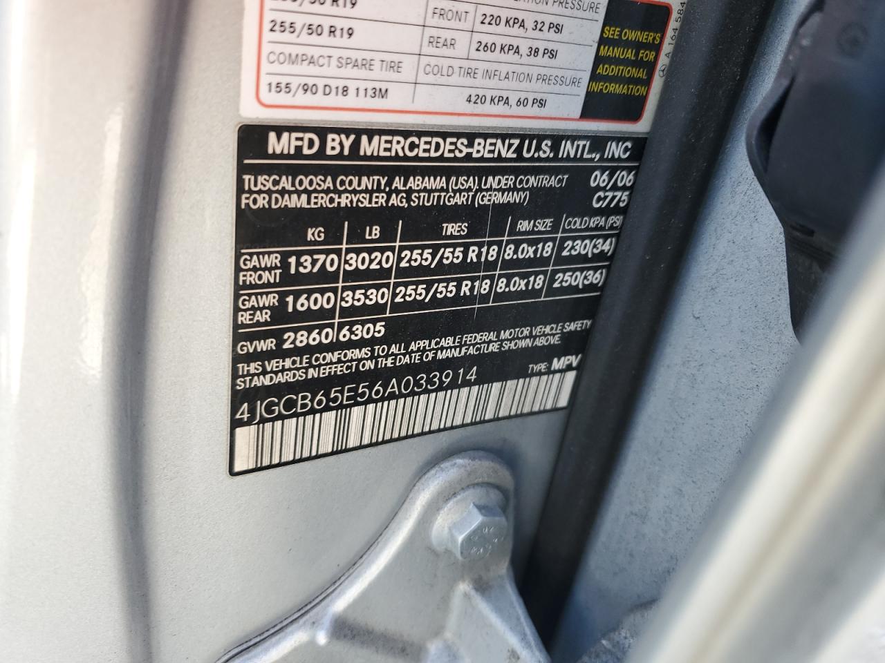 2006 Mercedes-Benz R 350 VIN: 4JGCB65E56A033914 Lot: 93348505