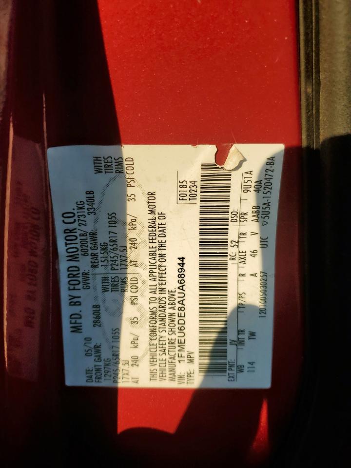 2010 Ford Explorer Xlt VIN: 1FMEU6DE8AUA68944 Lot: 85432735