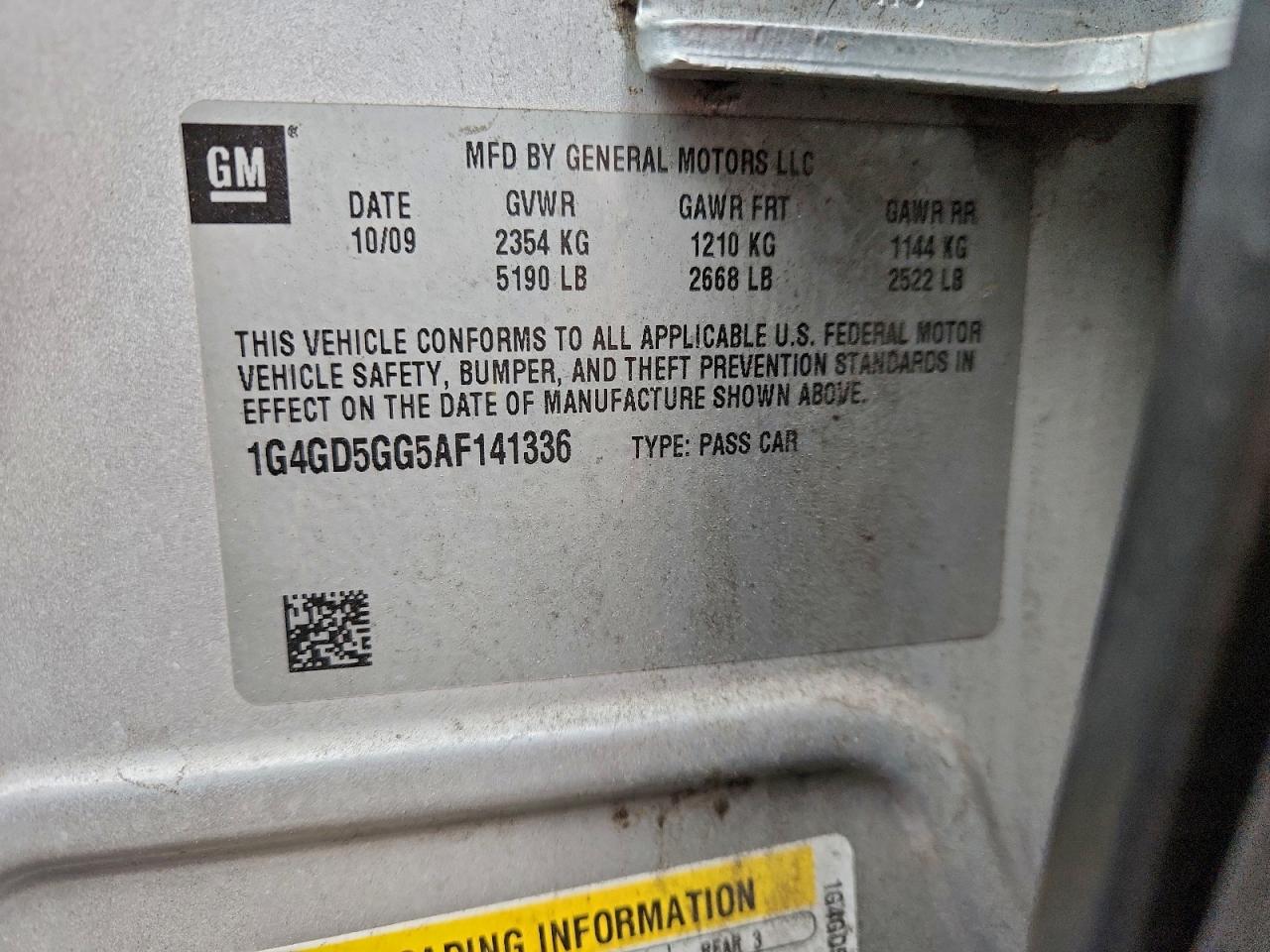 2010 Buick Lacrosse Cxl VIN: 1G4GD5GG5AF141336 Lot: 93858765