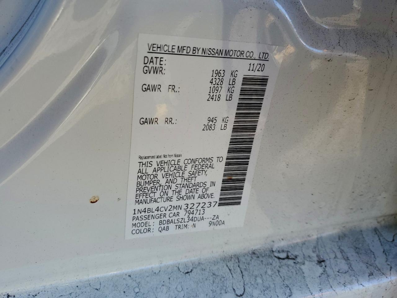 2021 Nissan Altima Sr VIN: 1N4BL4CV2MN327237 Lot: 92882185