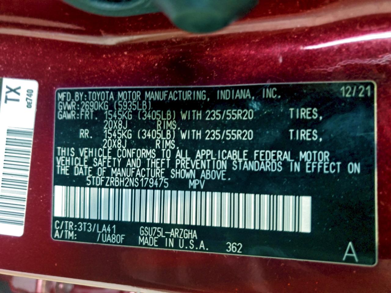 2022 Toyota Highlander Platinum VIN: 5TDFZRBH2NS179475 Lot: 93284785