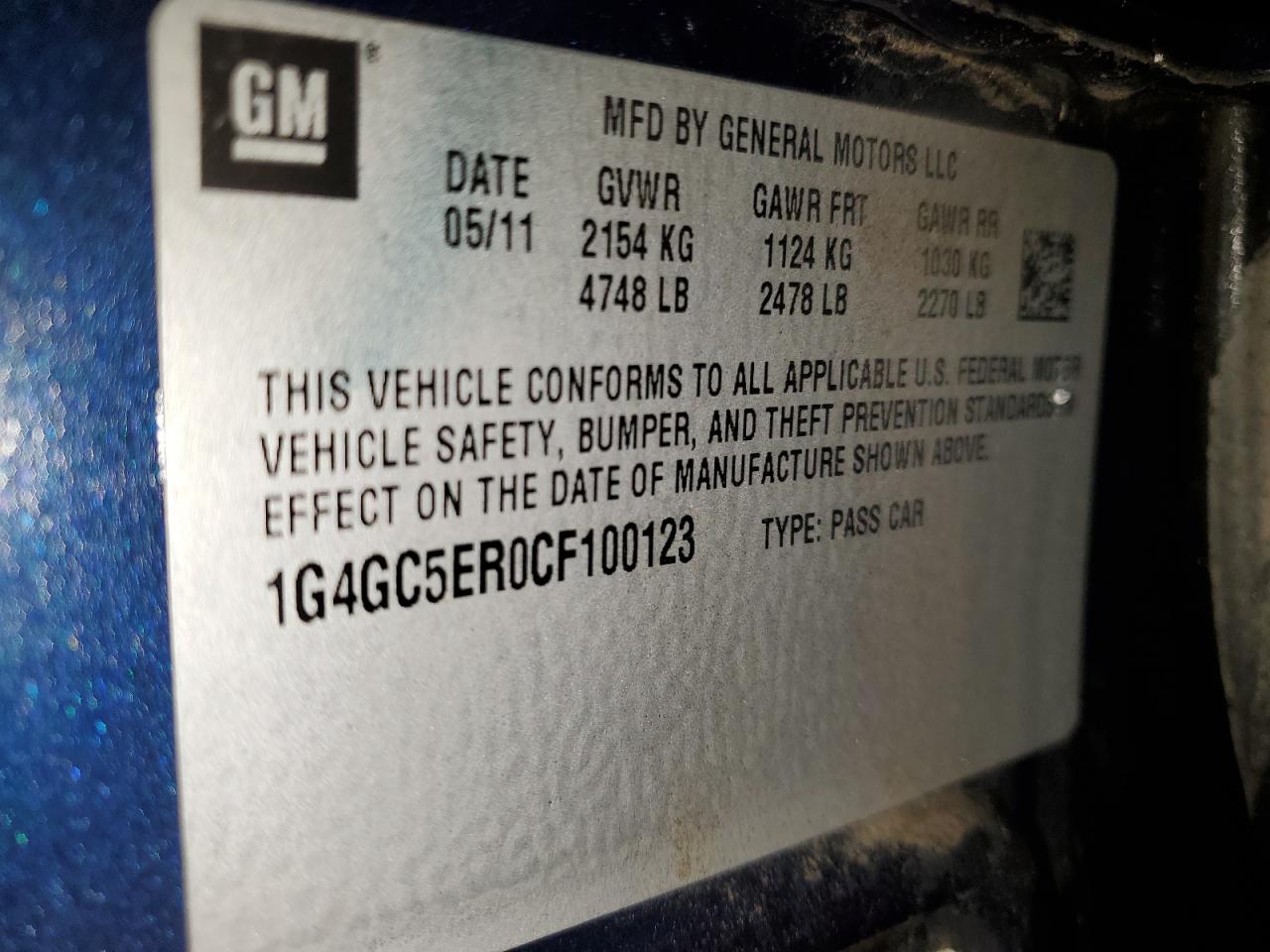 2012 Buick Lacrosse VIN: 1G4GC5ER0CF100123 Lot: 93250725