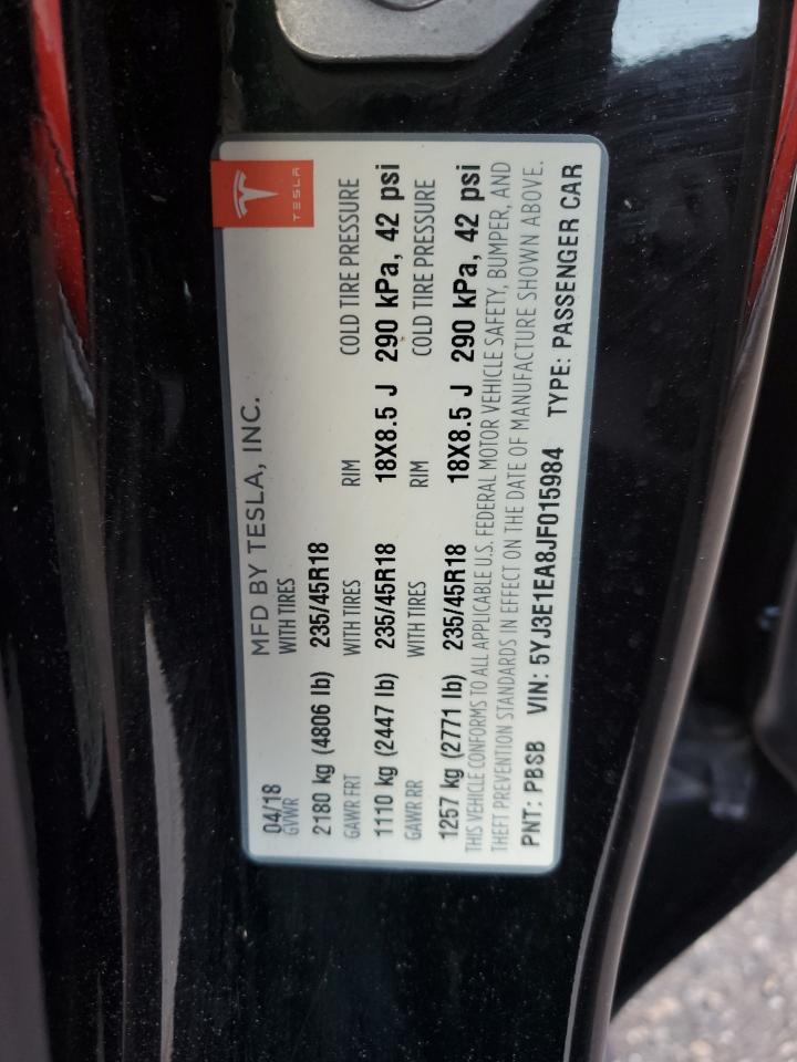 2018 Tesla Model 3 VIN: 5YJ3E1EA8JF015984 Lot: 93224635