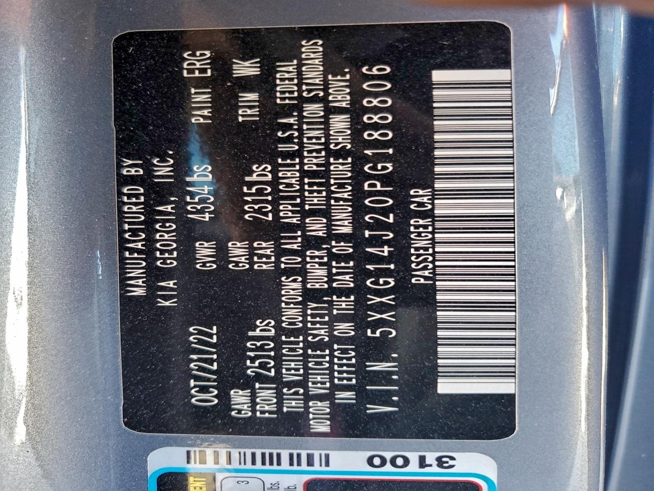 2023 Kia K5 Lxs VIN: 5XXG14J20PG188806 Lot: 94432885