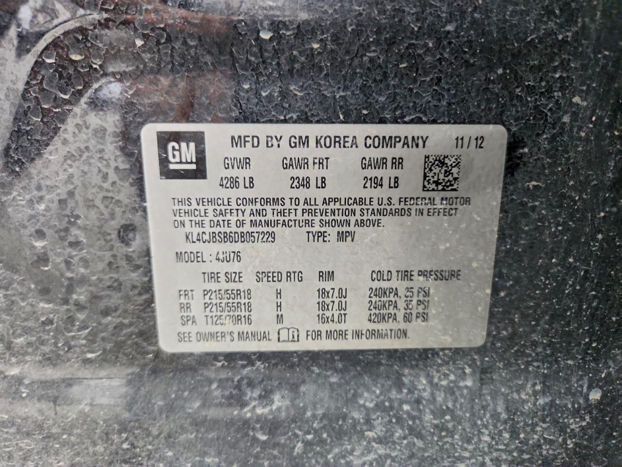 2013 Buick Encore Convenience VIN: KL4CJBSB6DB057229 Lot: 94261675