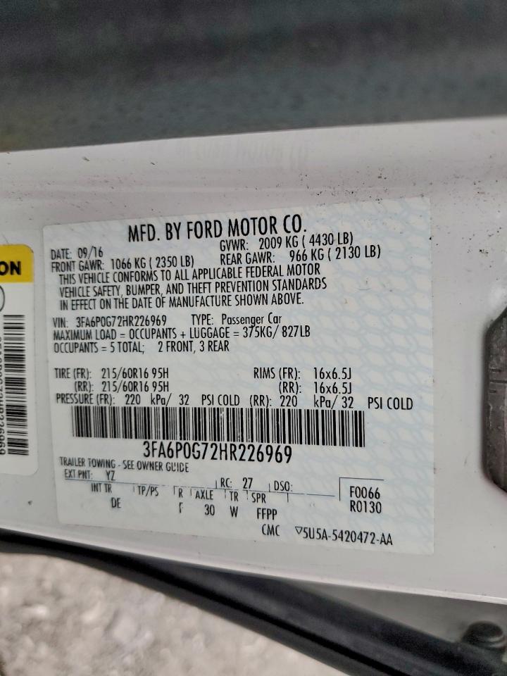 2017 Ford Fusion S VIN: 3FA6P0G72HR226969 Lot: 93923515