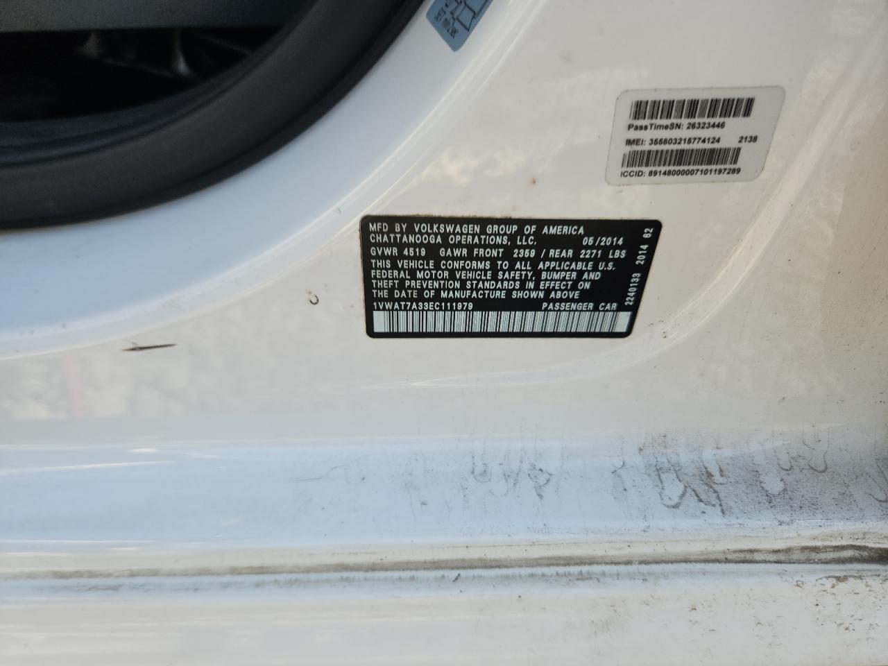 2014 Volkswagen Passat S VIN: 1VWAT7A33EC111979 Lot: 92721965