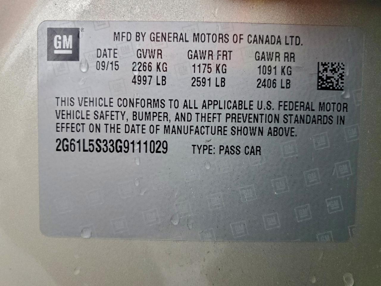 2016 Cadillac Xts VIN: 2G61L5S33G9111029 Lot: 94054355