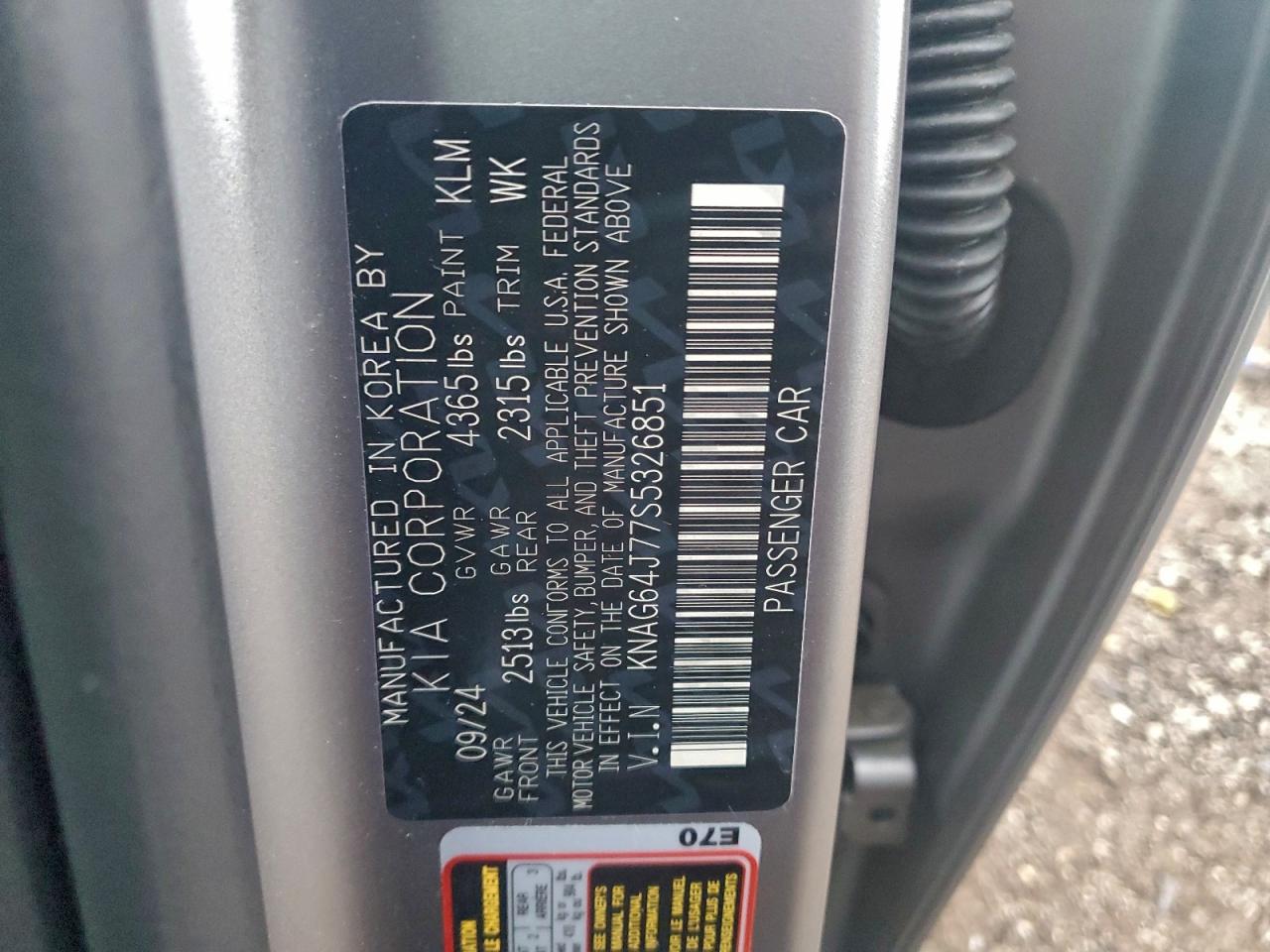 2025 Kia K5 Gt Line VIN: KNAG64J77S5326851 Lot: 94024035