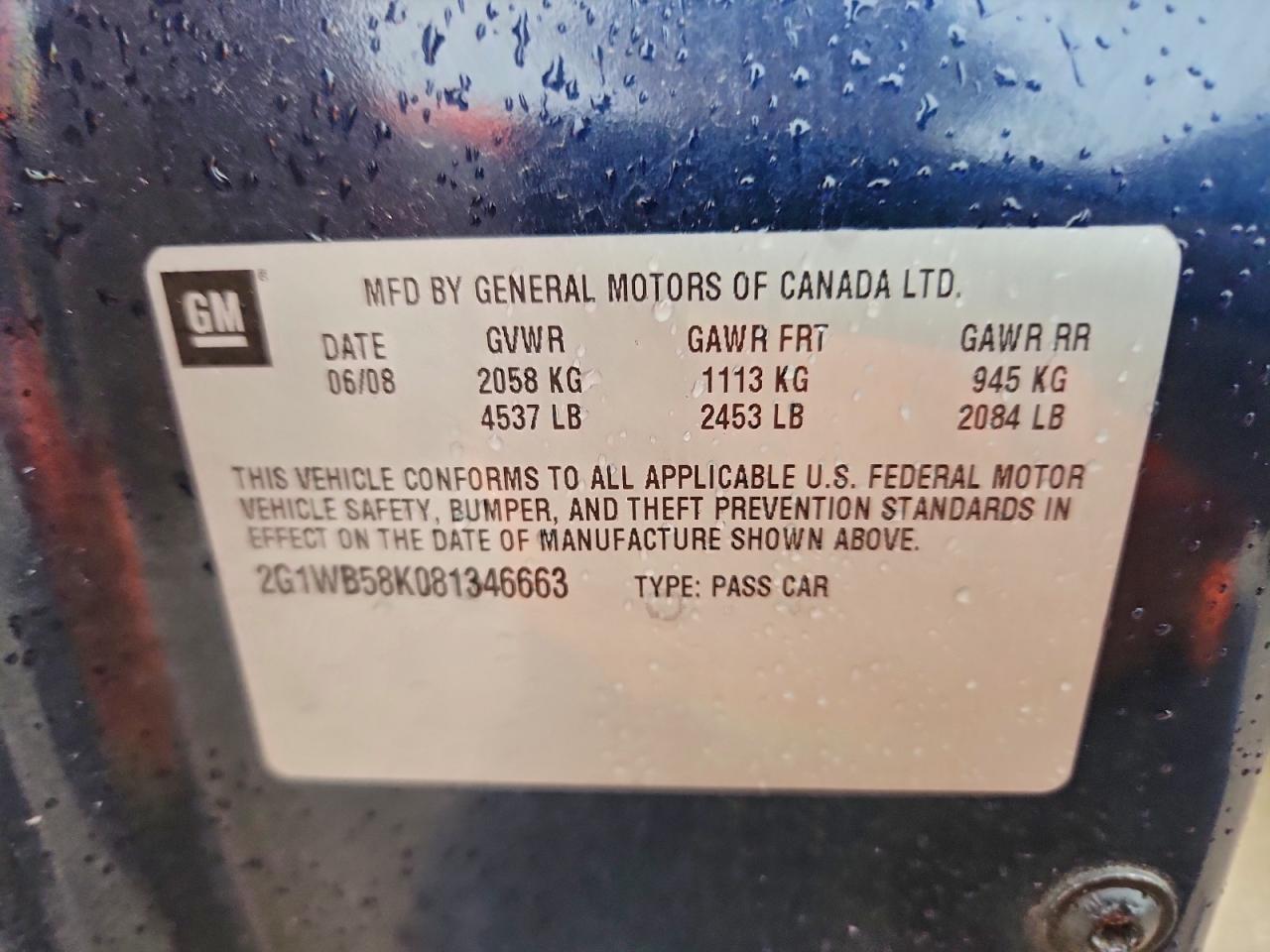 2008 Chevrolet Impala Ls VIN: 2G1WB58K081346663 Lot: 94124365