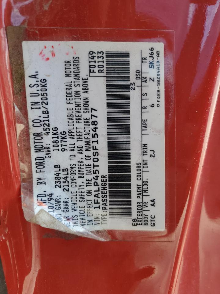 1995 Ford Mustang Gt VIN: 1FALP45T0SF154877 Lot: 93204815