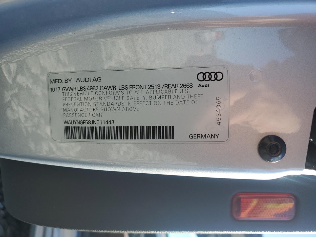 2018 Audi A5 Premium Plus VIN: WAUYNGF58JN011443 Lot: 92174785