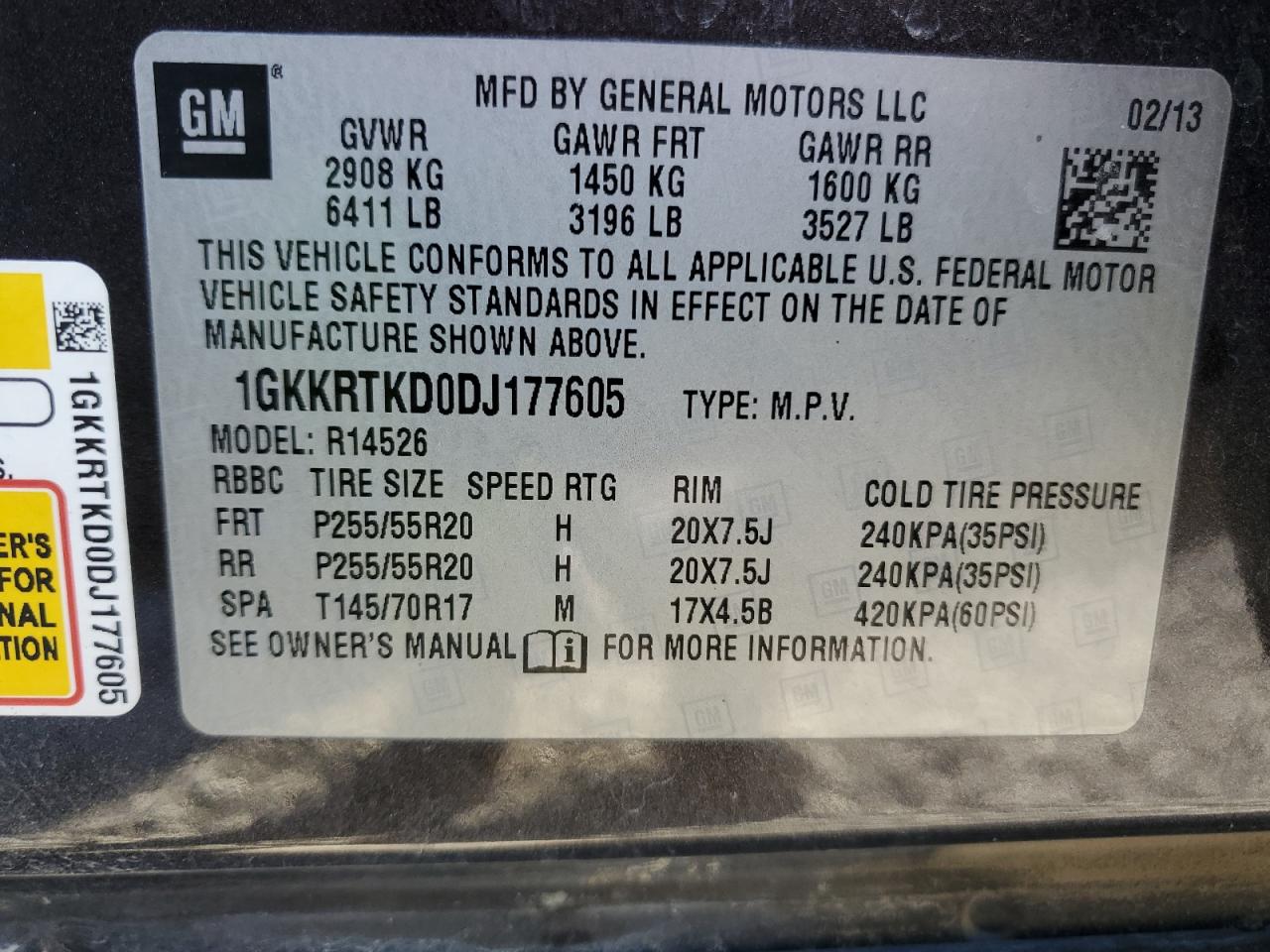 2013 GMC Acadia Denali VIN: 1GKKRTKD0DJ177605 Lot: 92721475