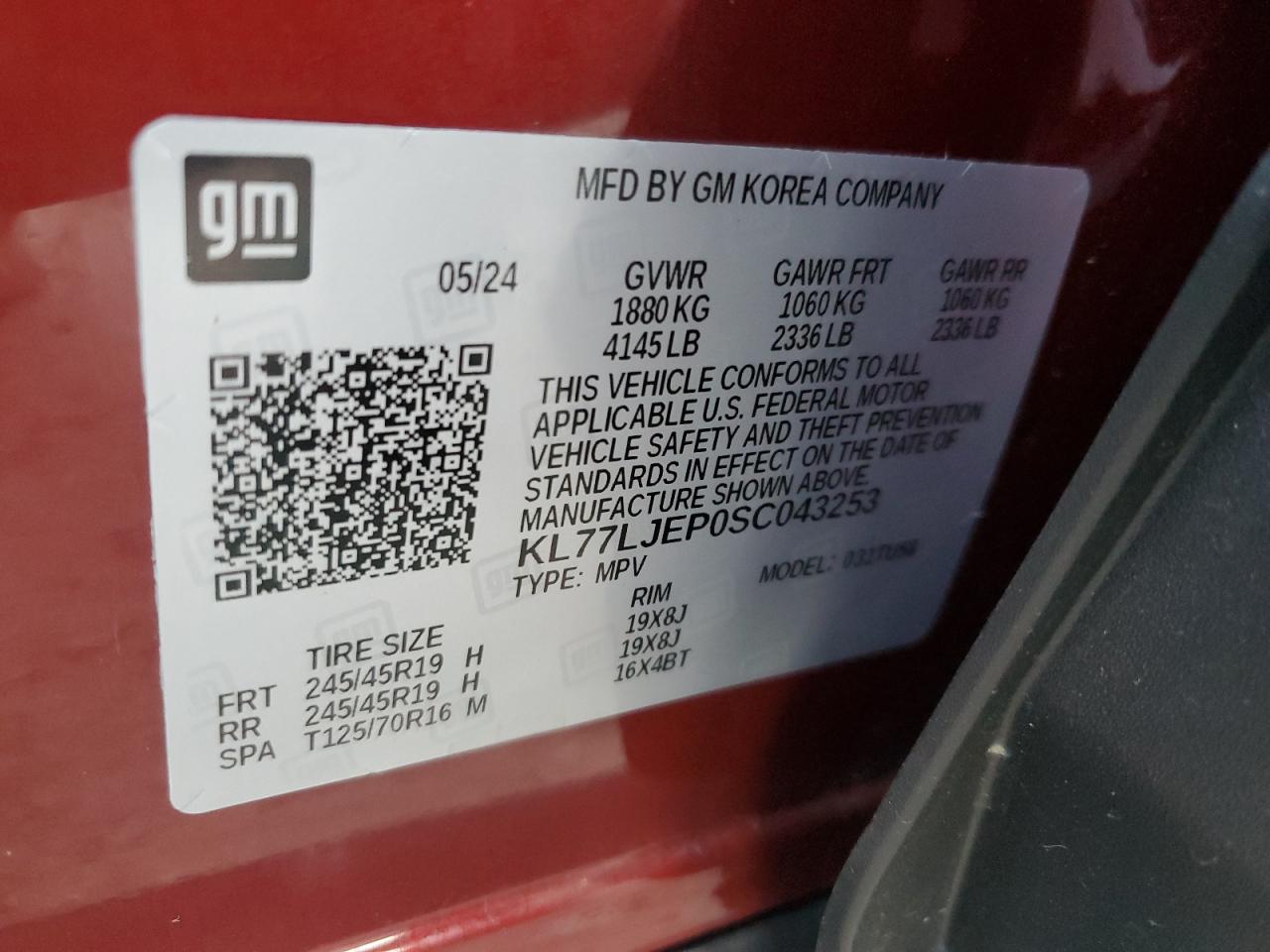 2025 Chevrolet Trax 2Rs VIN: KL77LJEP0SC043253 Lot: 93449105