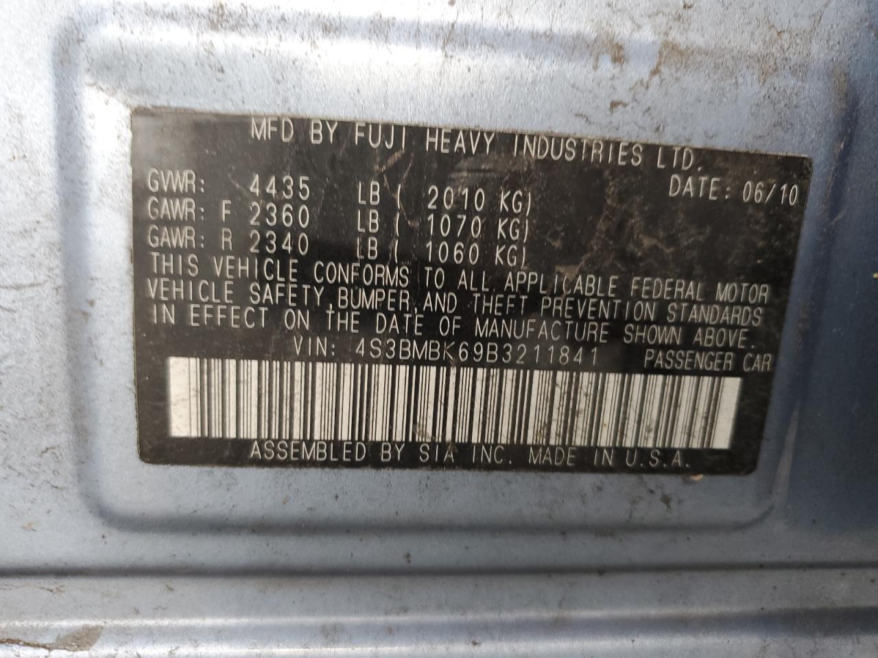 2011 Subaru Legacy 2.5I Limited VIN: 4S3BMBK69B3211841 Lot: 90490755