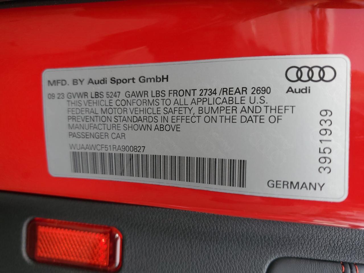 2024 Audi Rs5 VIN: WUAAWCF51RA900827 Lot: 93490025