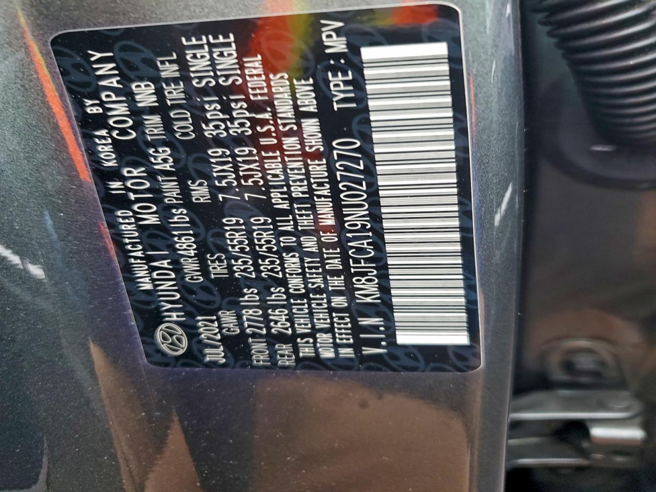 2022 Hyundai Tucson Sel Convenience VIN: KM8JFCA19NU027270 Lot: 92983305