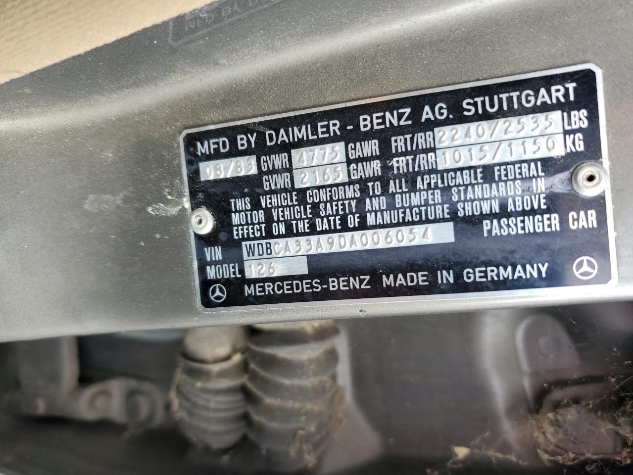 1983 Mercedes-Benz 380 Sel VIN: WDBCA33A9DA006054 Lot: 93062405