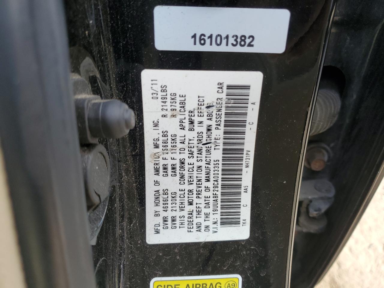 2012 Acura Tl VIN: 19UUA8F29CA003355 Lot: 93402925