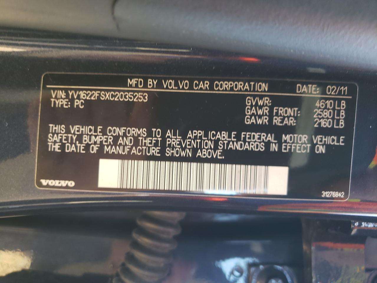 2012 Volvo S60 T5 VIN: YV1622FSXC2035253 Lot: 91441585