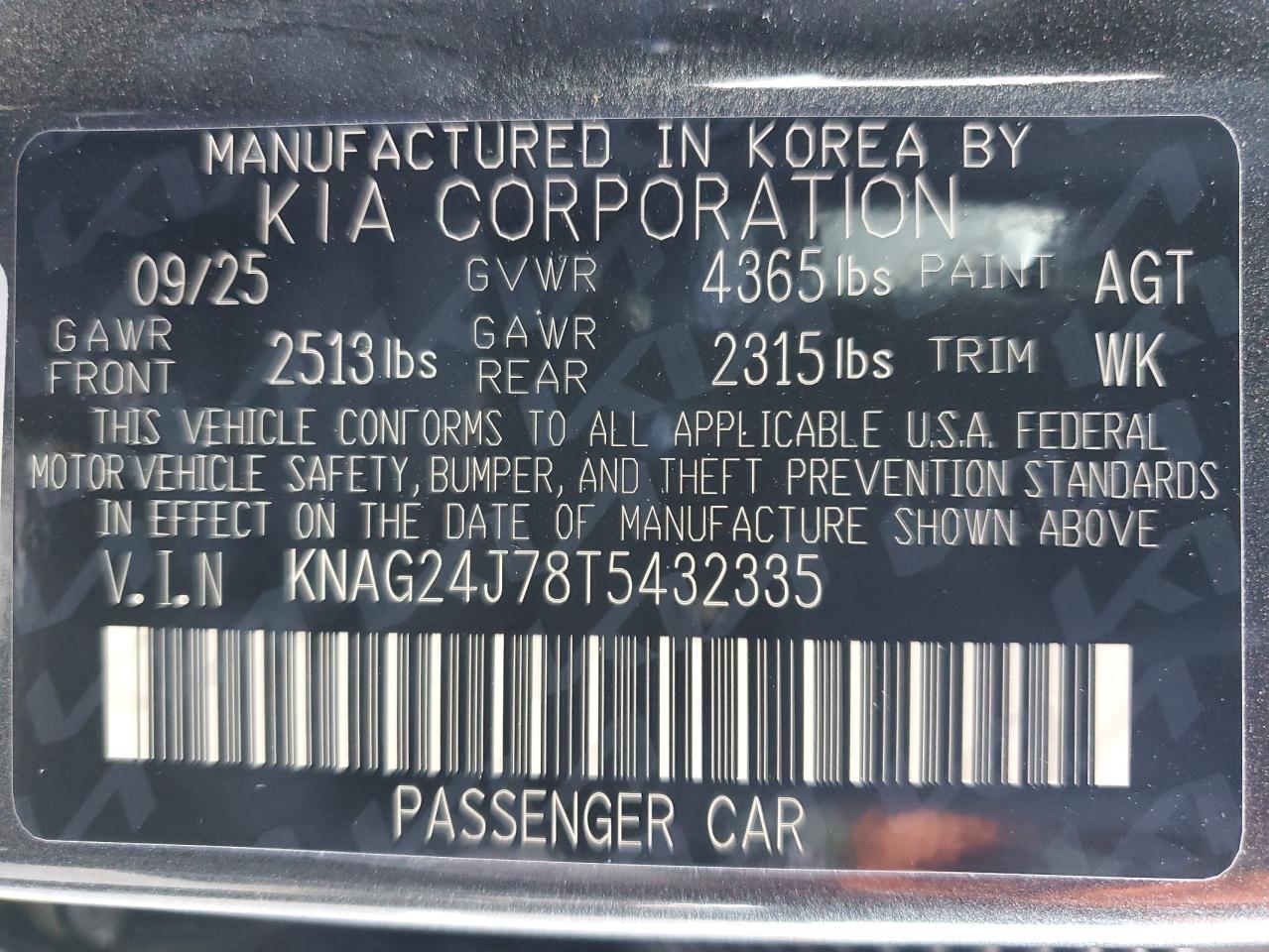 2026 Kia K5 Lxs VIN: KNAG24J78T5432335 Lot: 93828665