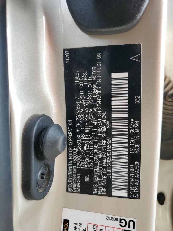 2008 Lexus Gx 470 VIN: JTJBT20X580155869 Lot: 93553085