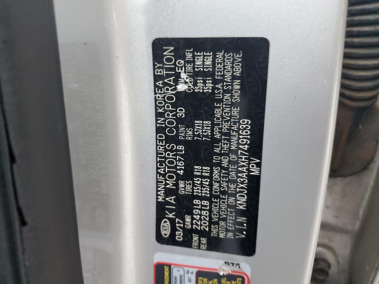 2017 Kia Soul ! VIN: KNDJX3AAXH7491639 Lot: 92950625