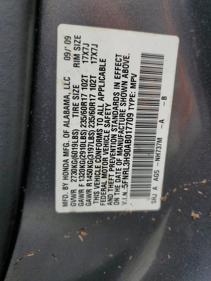 2010 Honda Odyssey Touring VIN: 5FNRL3H90AB017709 Lot: 90589055